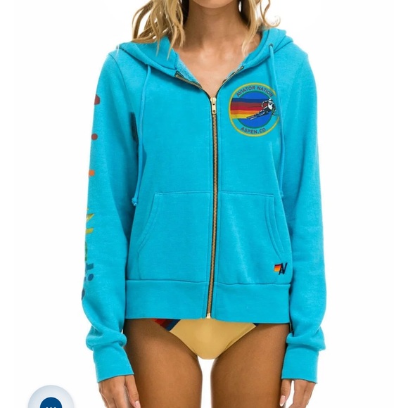 Aviator nation blue set neon blue sweatshirt zip up and sweatpants - Picture 2 of 13